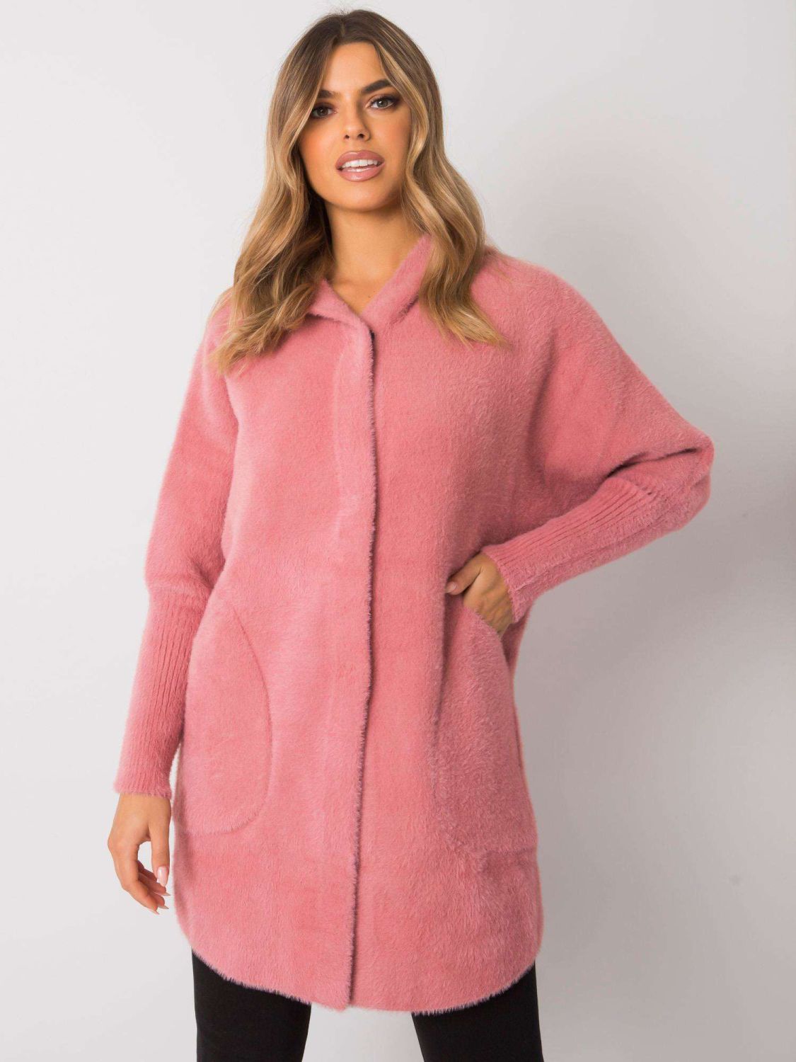 Pink alpaca coat with hood