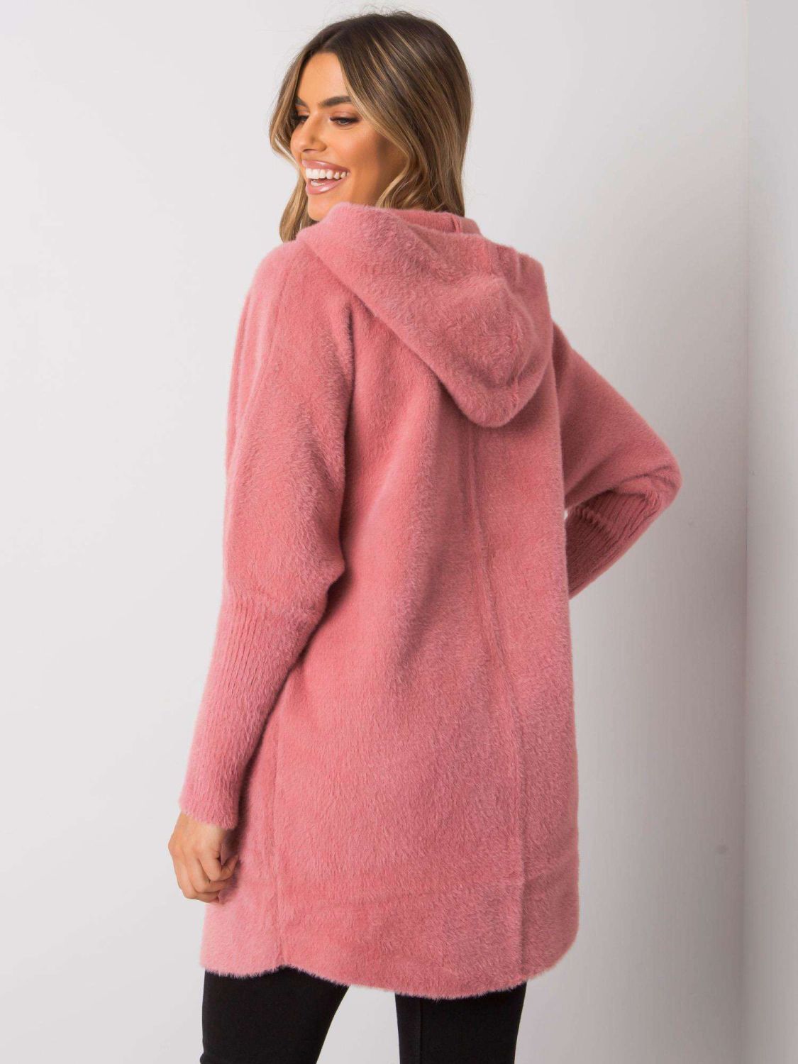 Pink alpaca coat with hood