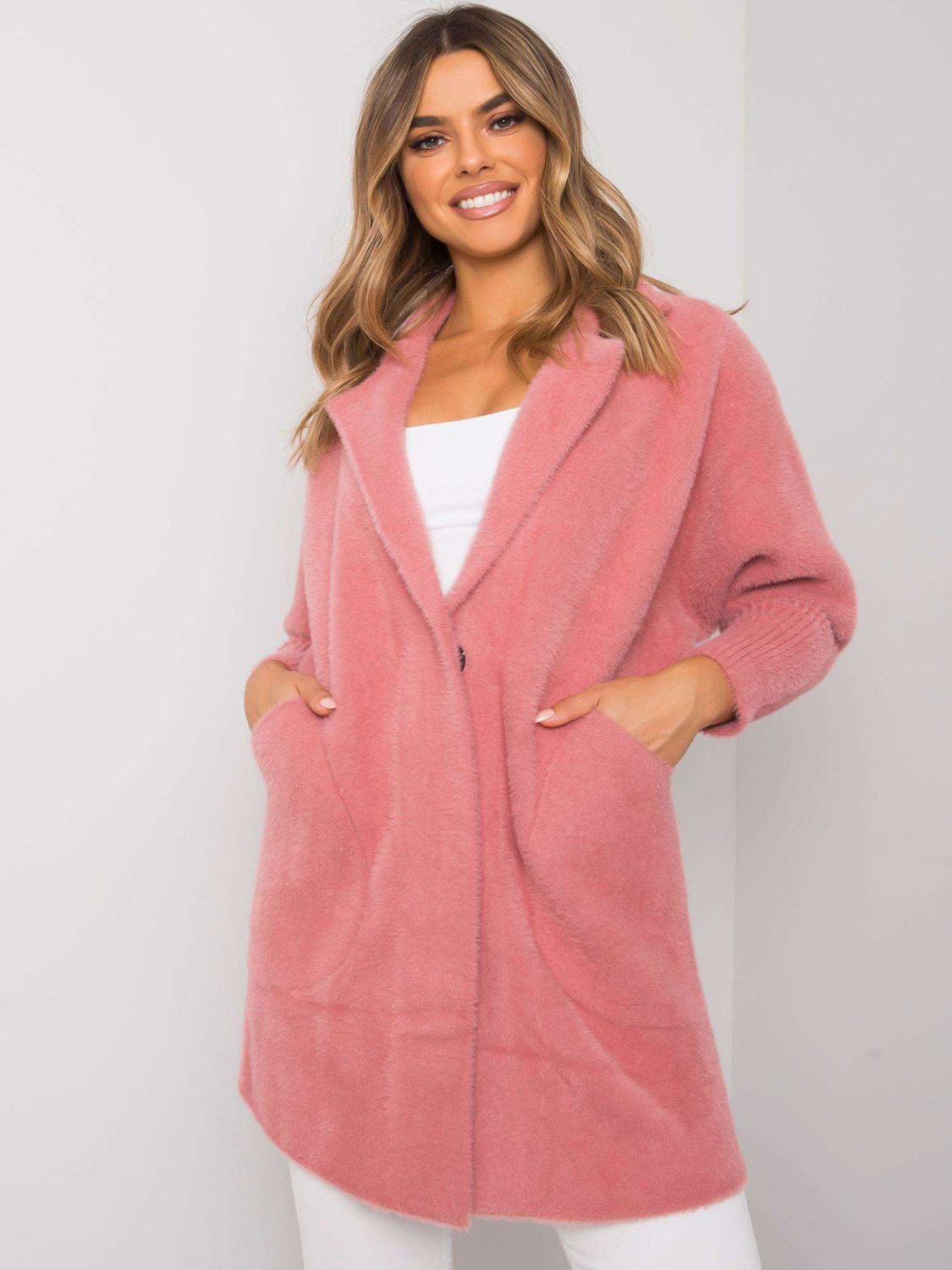 Pink Fluffy Alpaca Transitional Coat