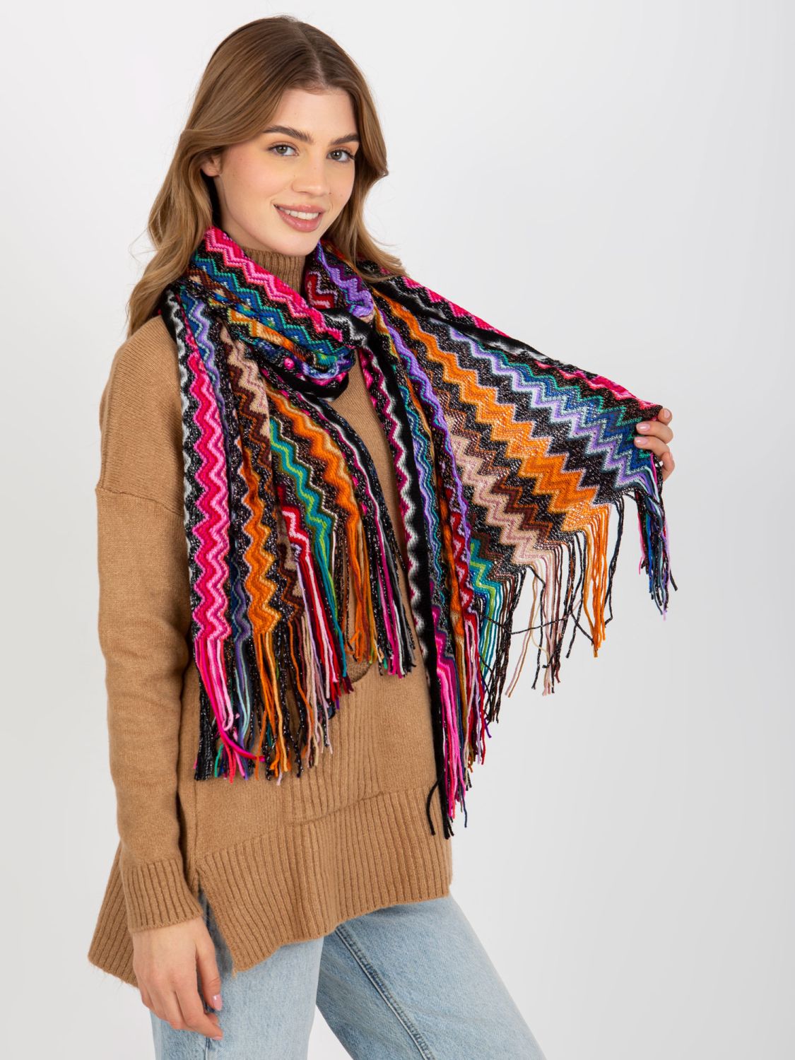 Women's Scarf with Colorful Patterns and Fringes