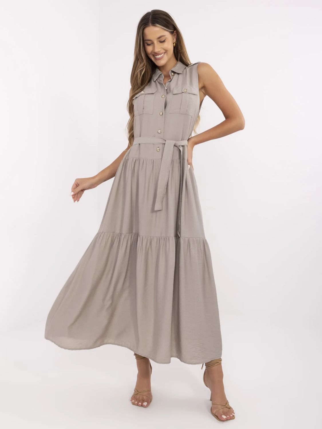 Maxi Dress with Ruffles and Belt