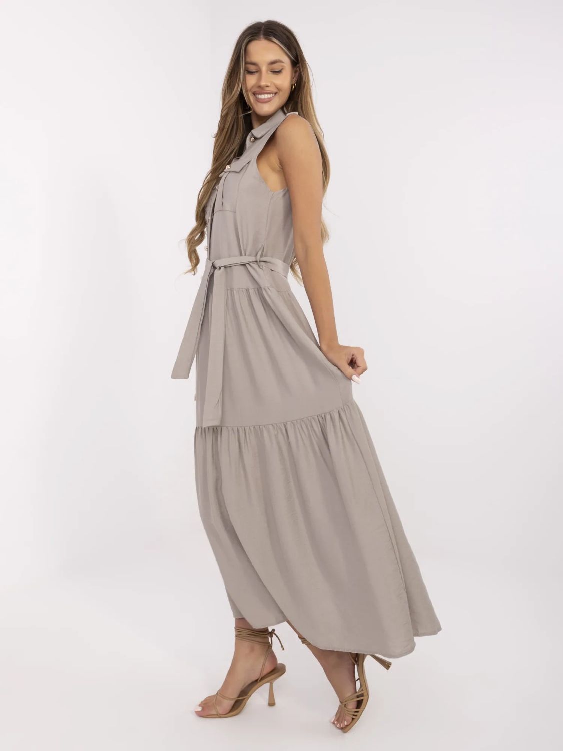 Maxi Dress with Ruffles and Belt