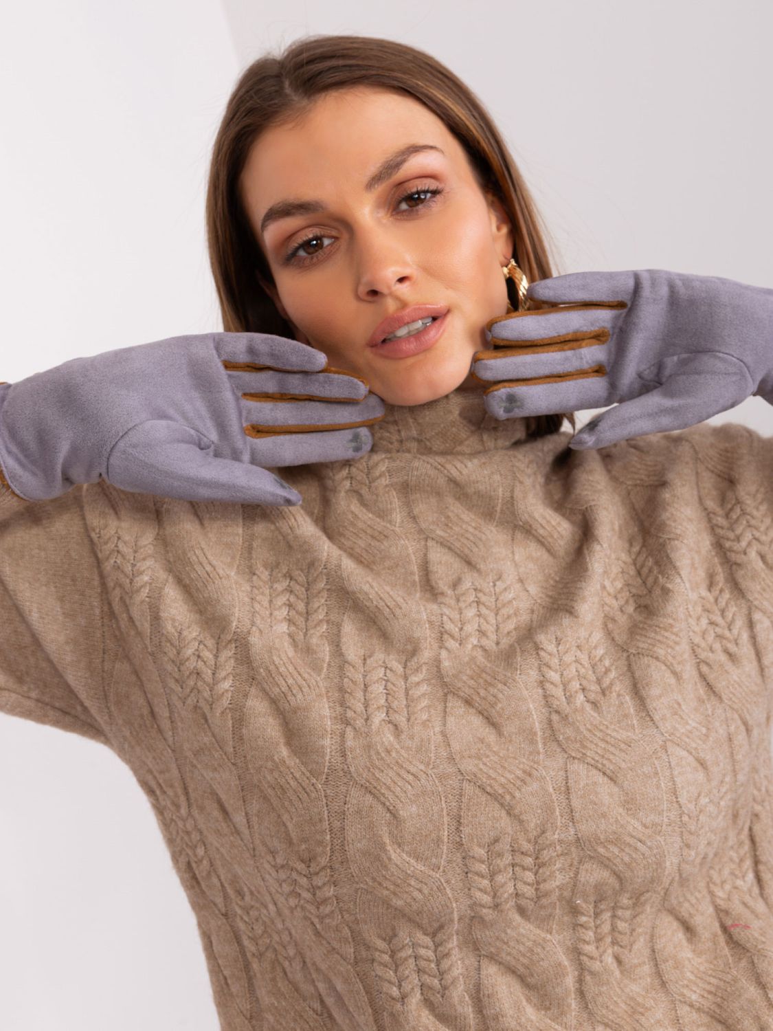 Gray Women's Gloves with Decorative Strap