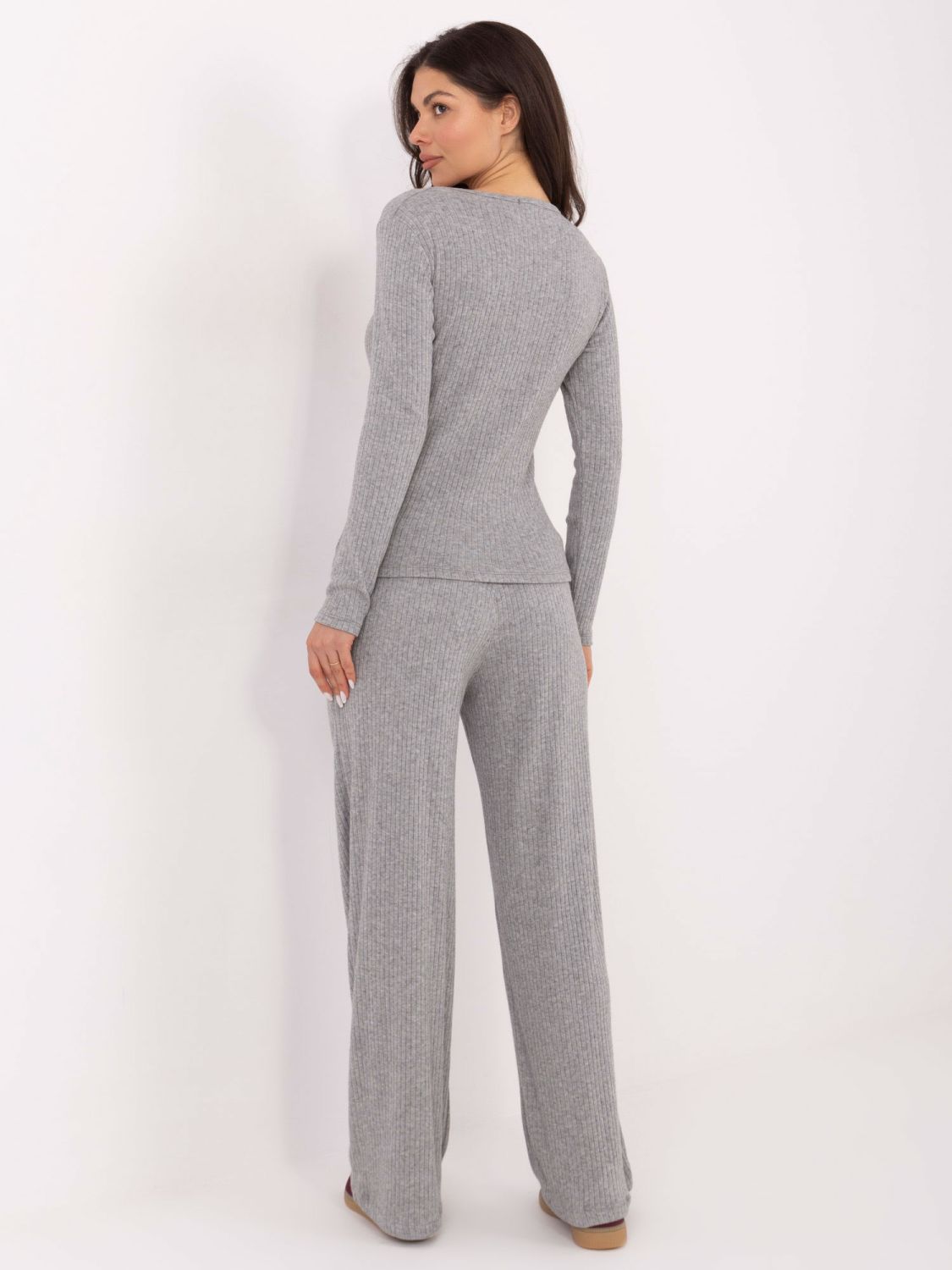 Grey wide ribbed high-waisted trousers