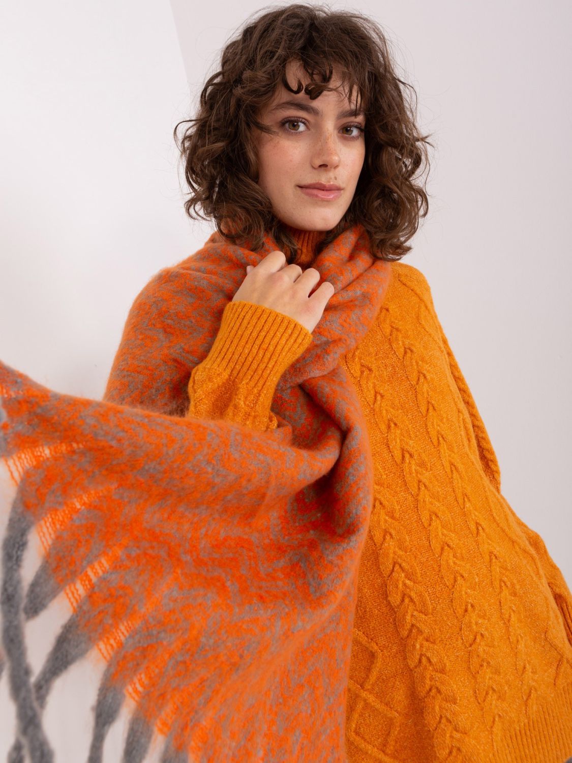 Gray-Orange Geometric Scarf