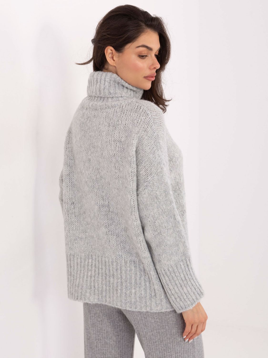 Grey turtleneck sweater with smooth pattern