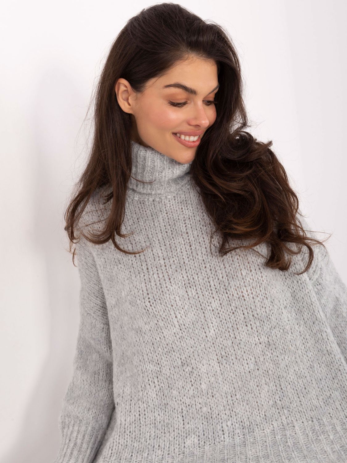 Grey turtleneck sweater with smooth pattern