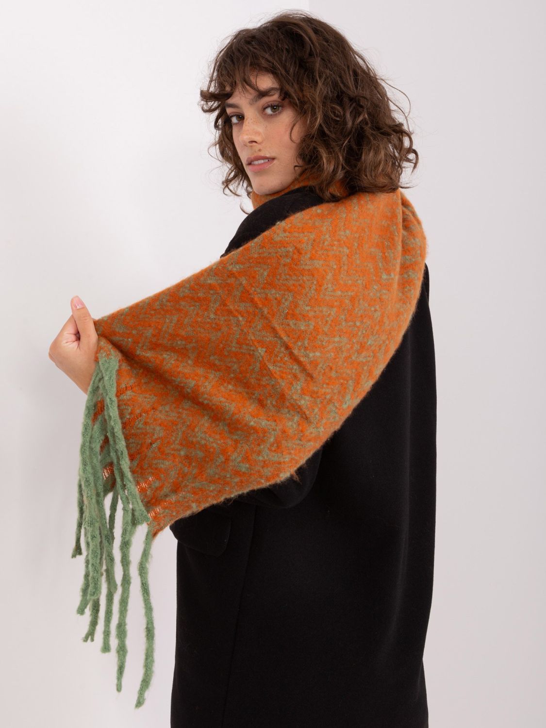 Green-Orange Women's Scarf with Fringes