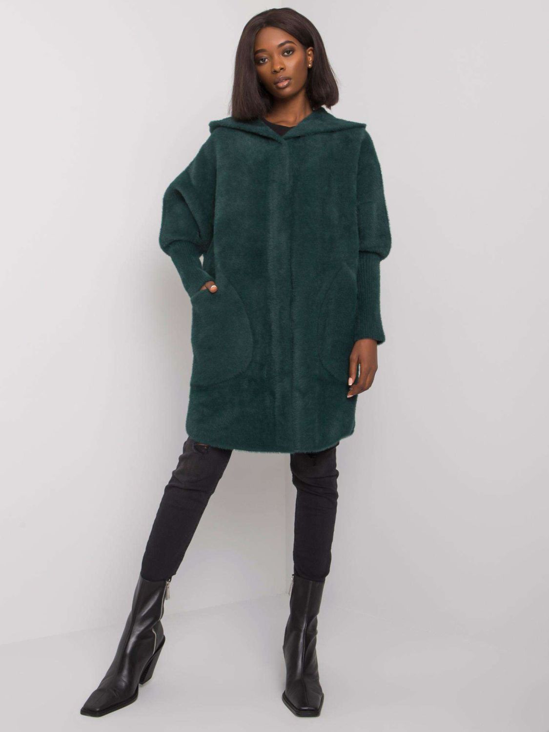 Green Alpaca Coat with Hood