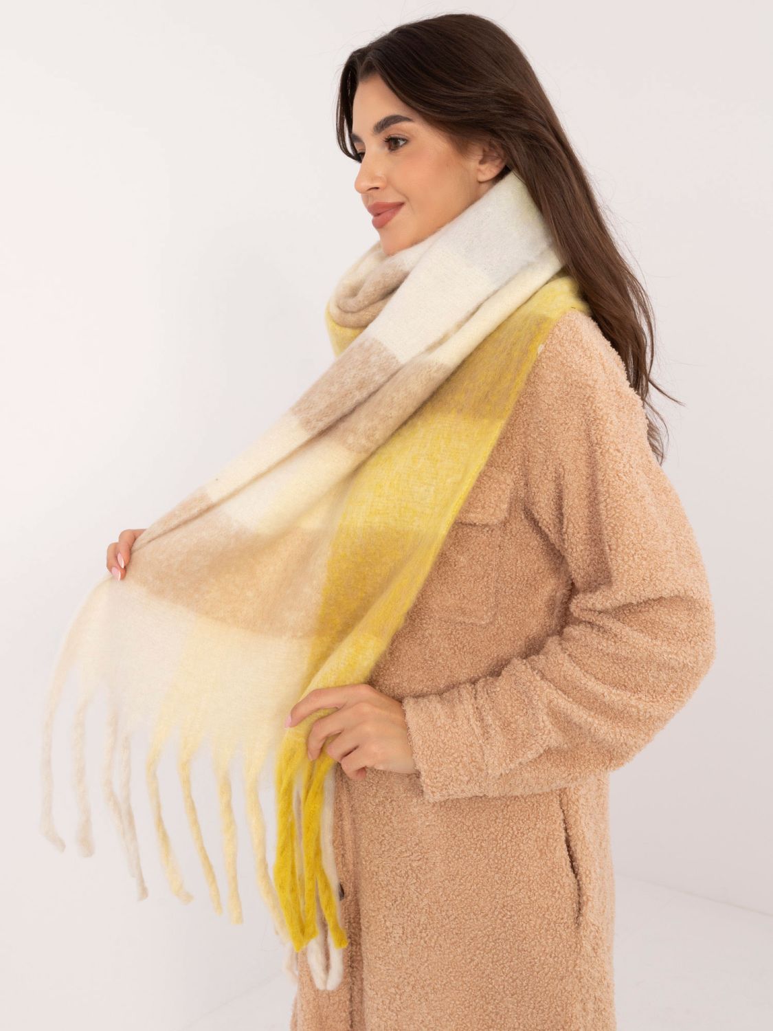 Elegant Yellow Scarf with Checkered Pattern