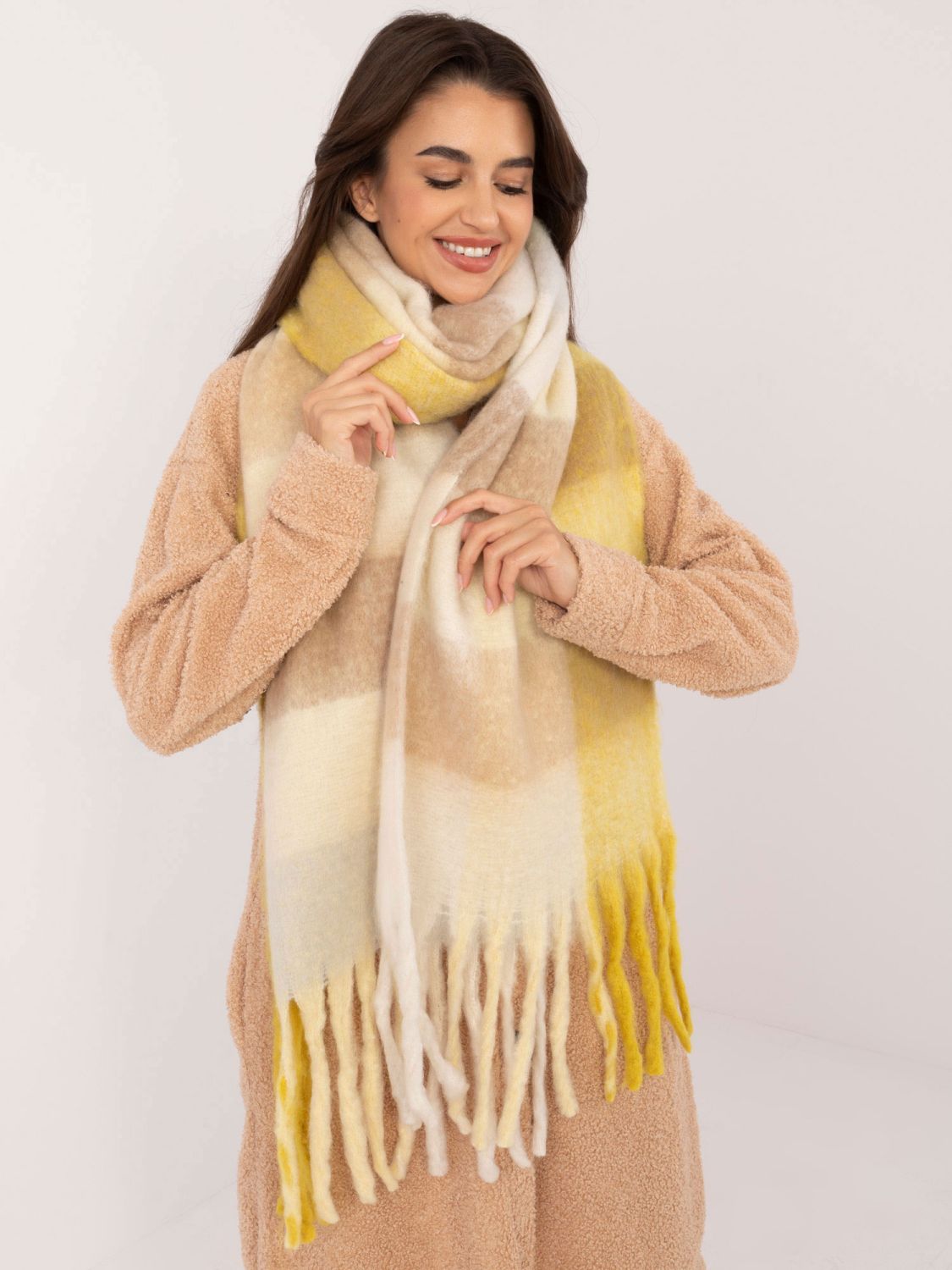 Elegant Yellow Scarf with Checkered Pattern