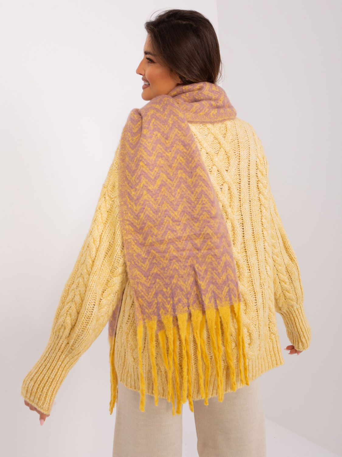 Yellow-Pink Scarf with Fringes