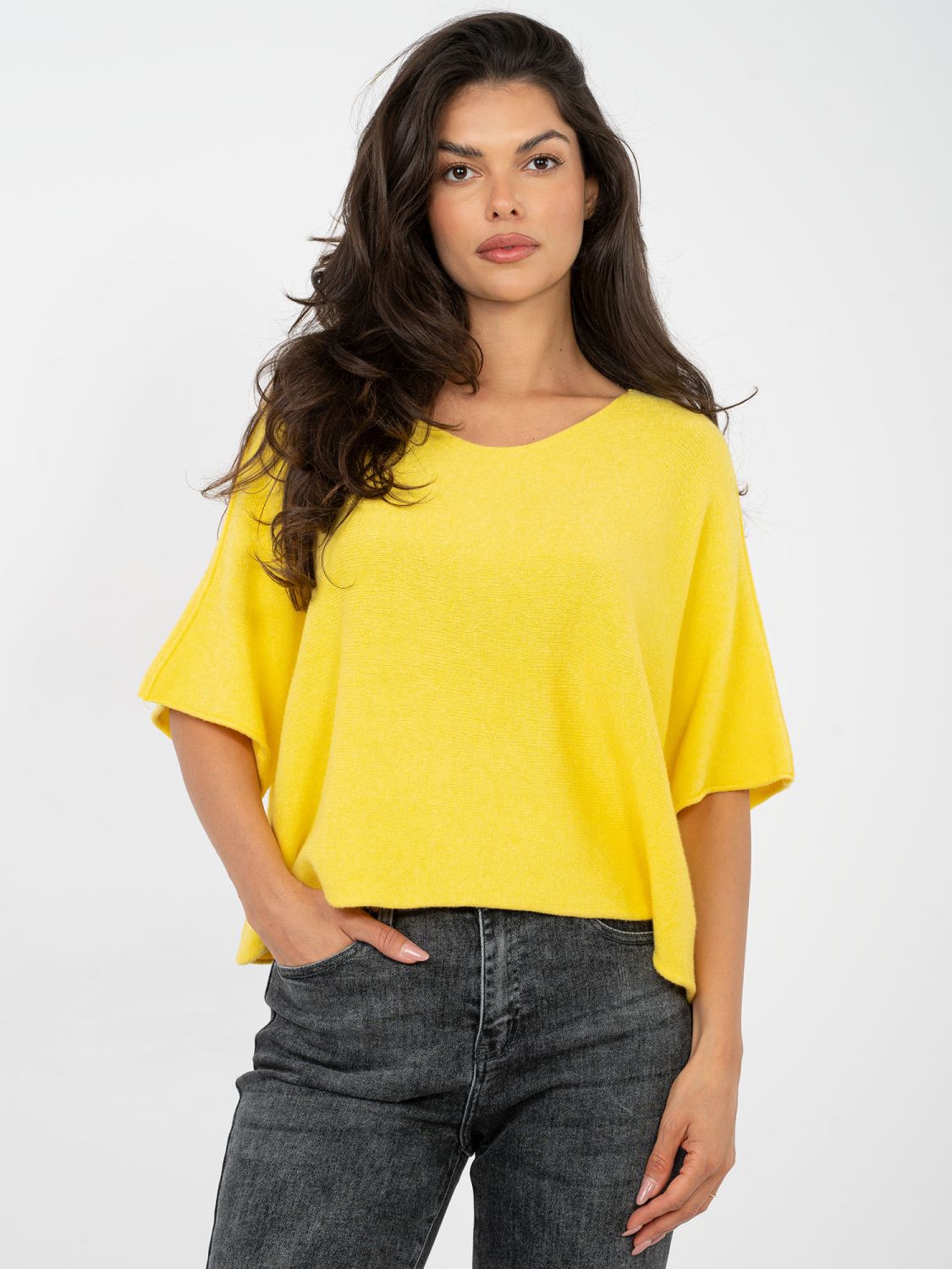 Yellow viscose sweater with 3/4 sleeves