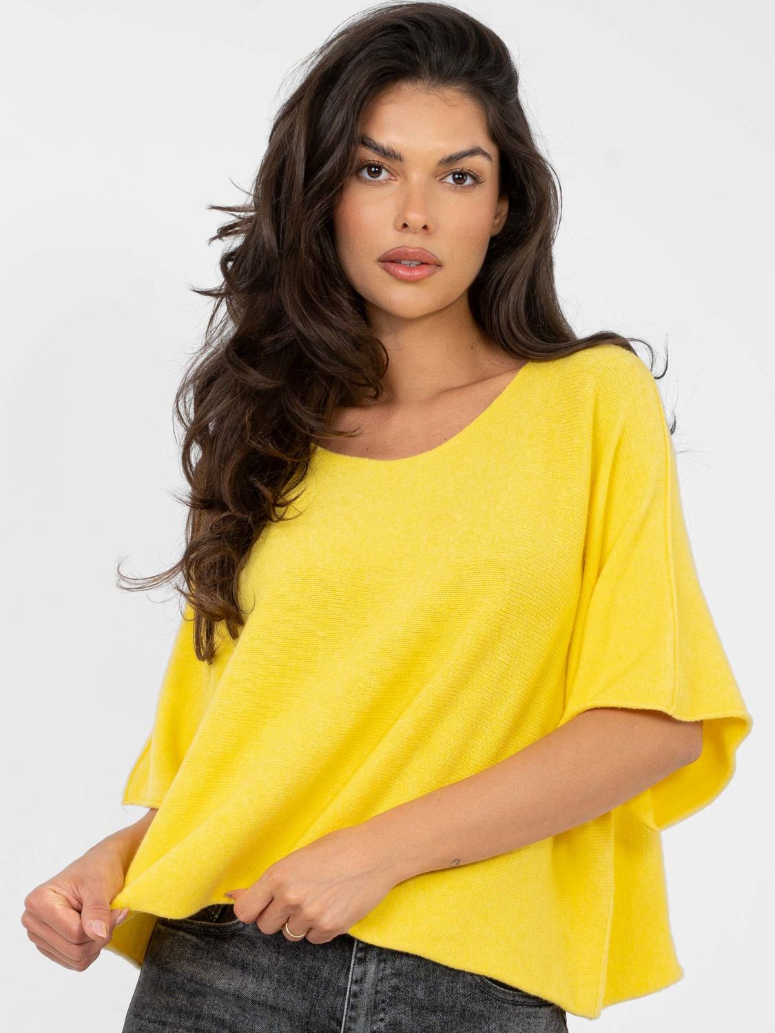 Yellow viscose sweater with 3/4 sleeves