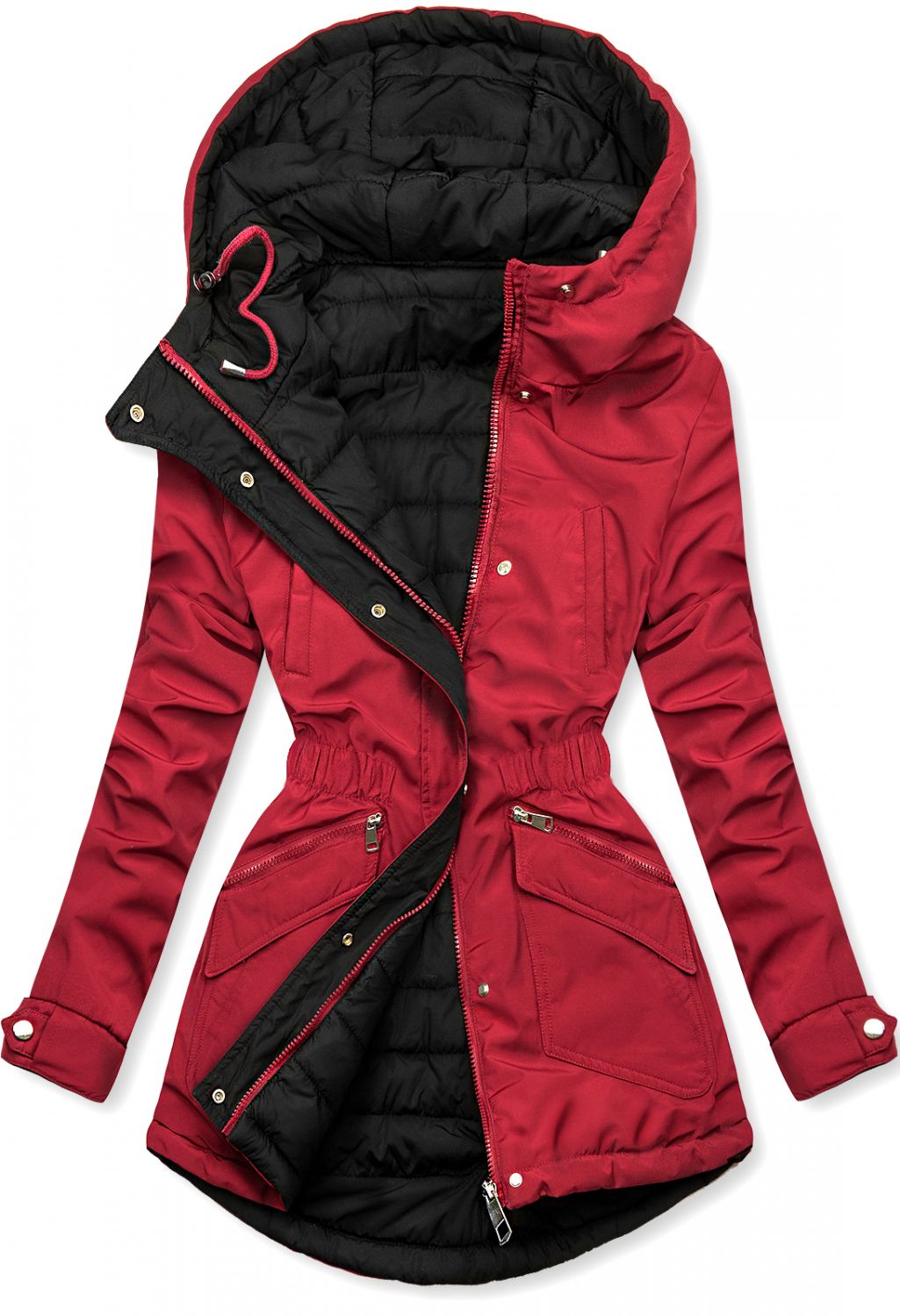 Reversible drawstring jacket in red/black