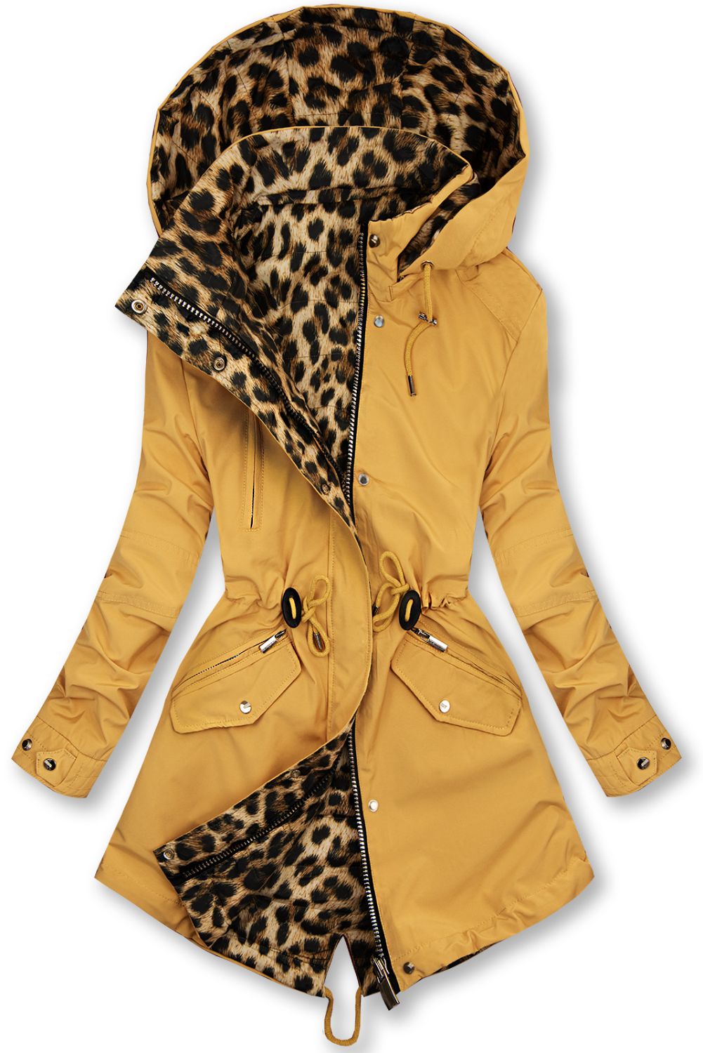 Reversible parka yellow/leopard print