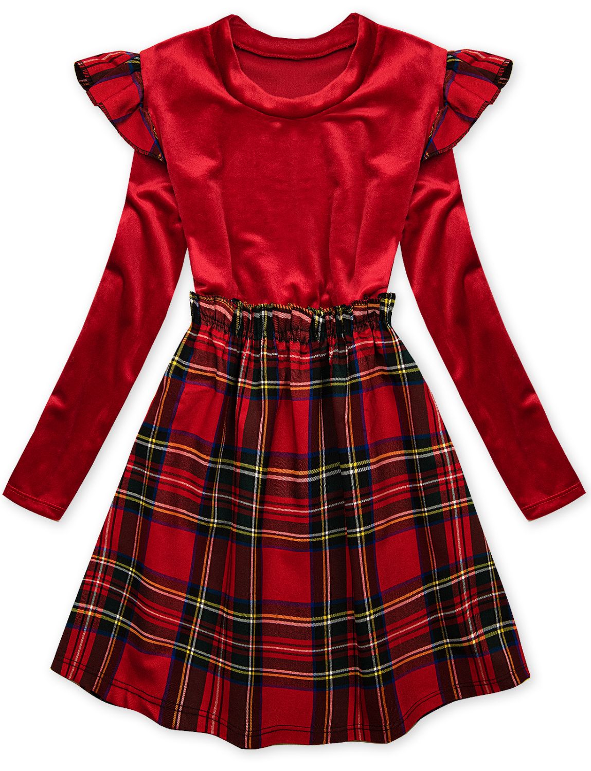Red checkered dress with handbag