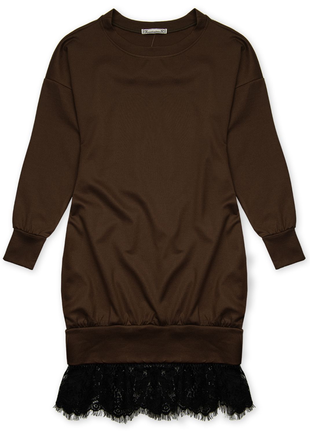 Brown sweatshirt dress with lace