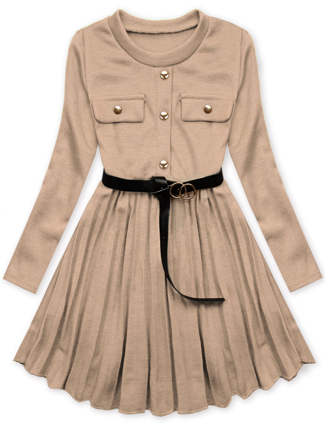 Beige girl's dress with a belt