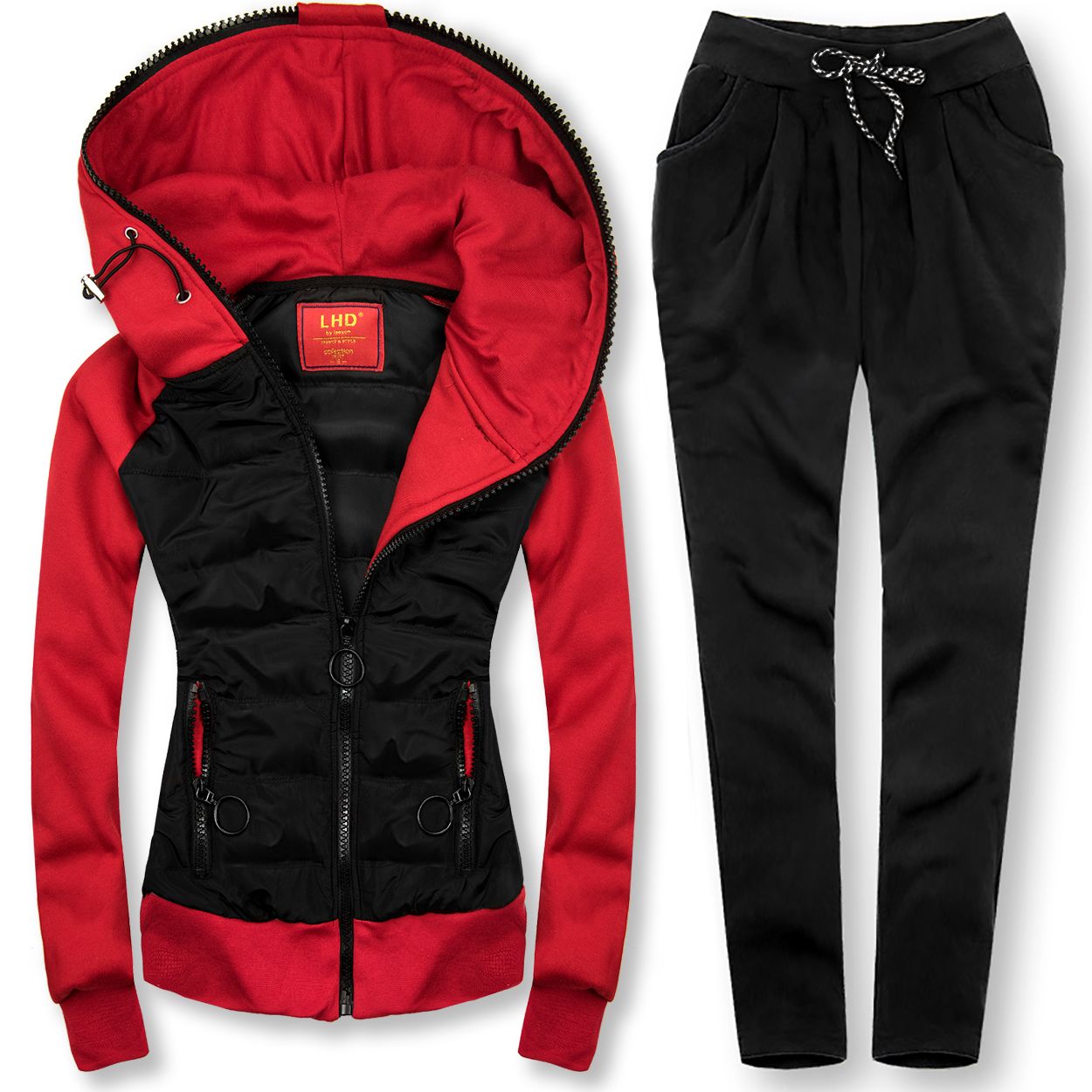 Red/black LHD tracksuit with combined materials