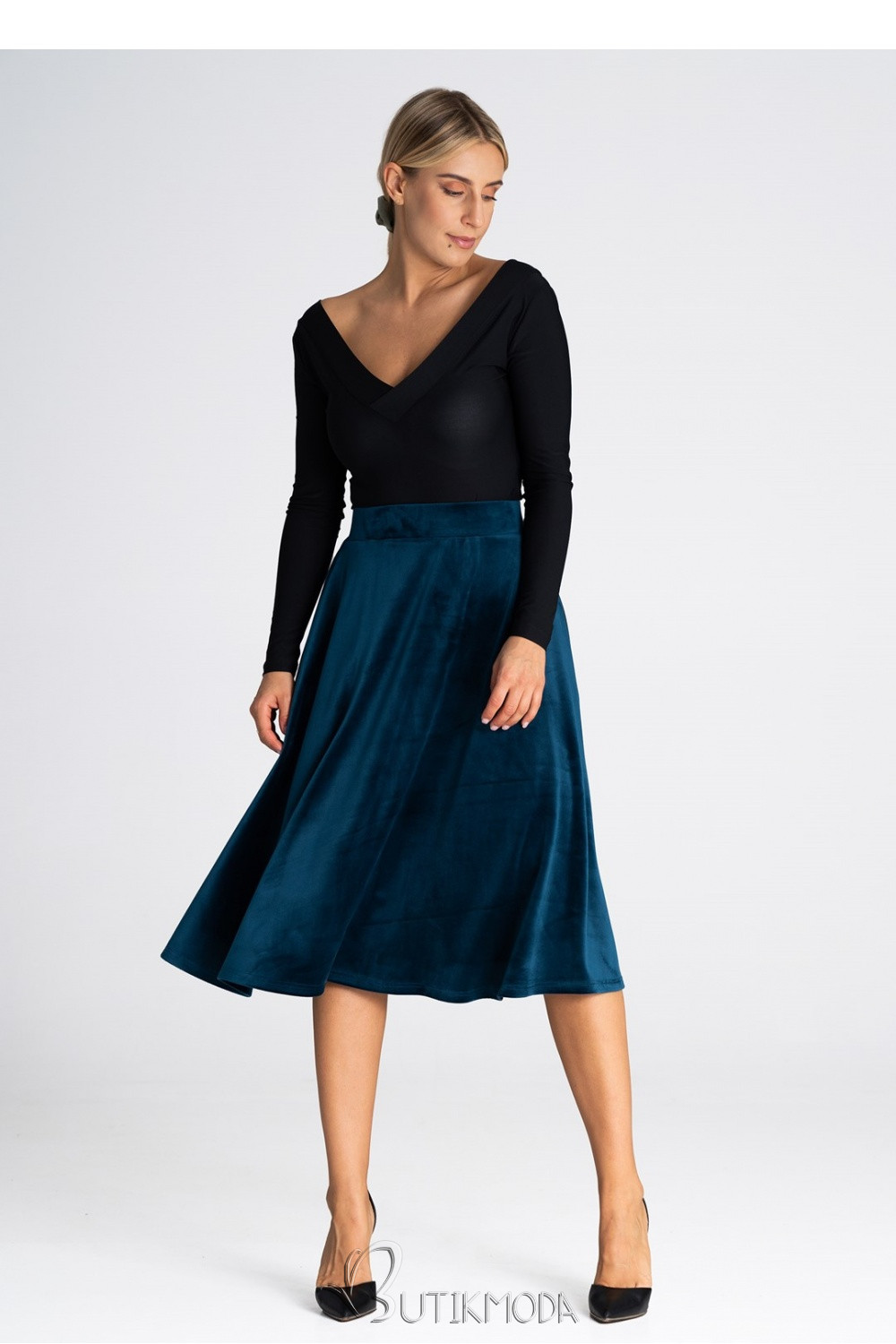 Teal Midi Skirt with Elastic Waistband