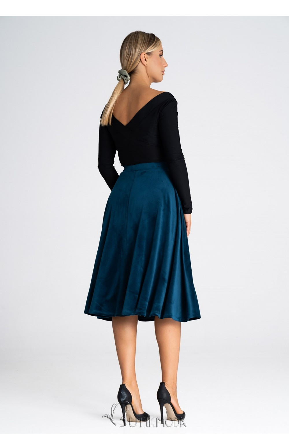 Teal Midi Skirt with Elastic Waistband