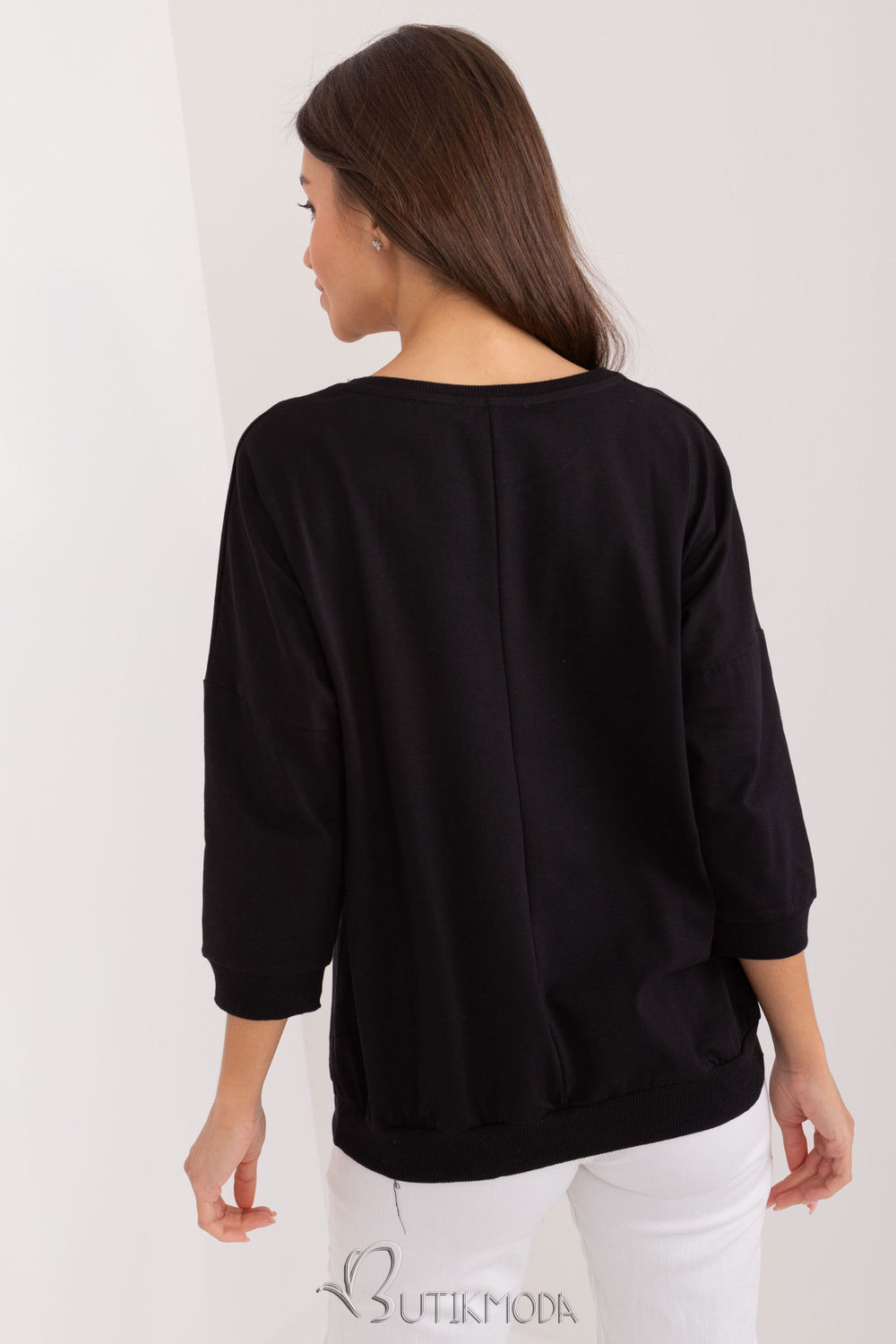 Black Women's Sweatshirt with 3/4 Sleeves