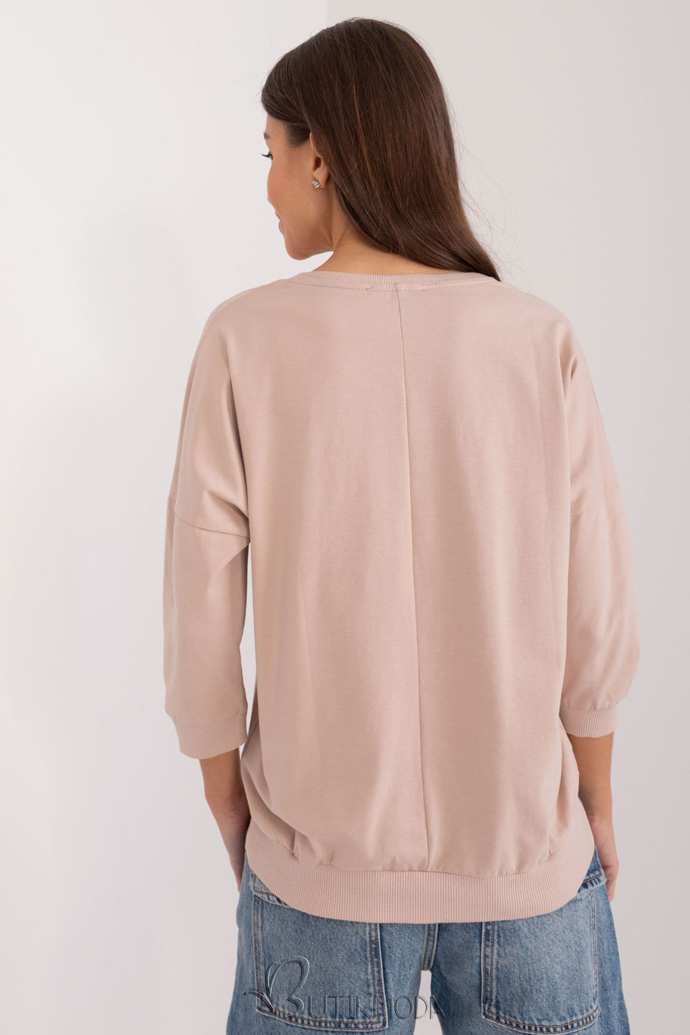 Beige Women's Sweatshirt with 3/4 Sleeves