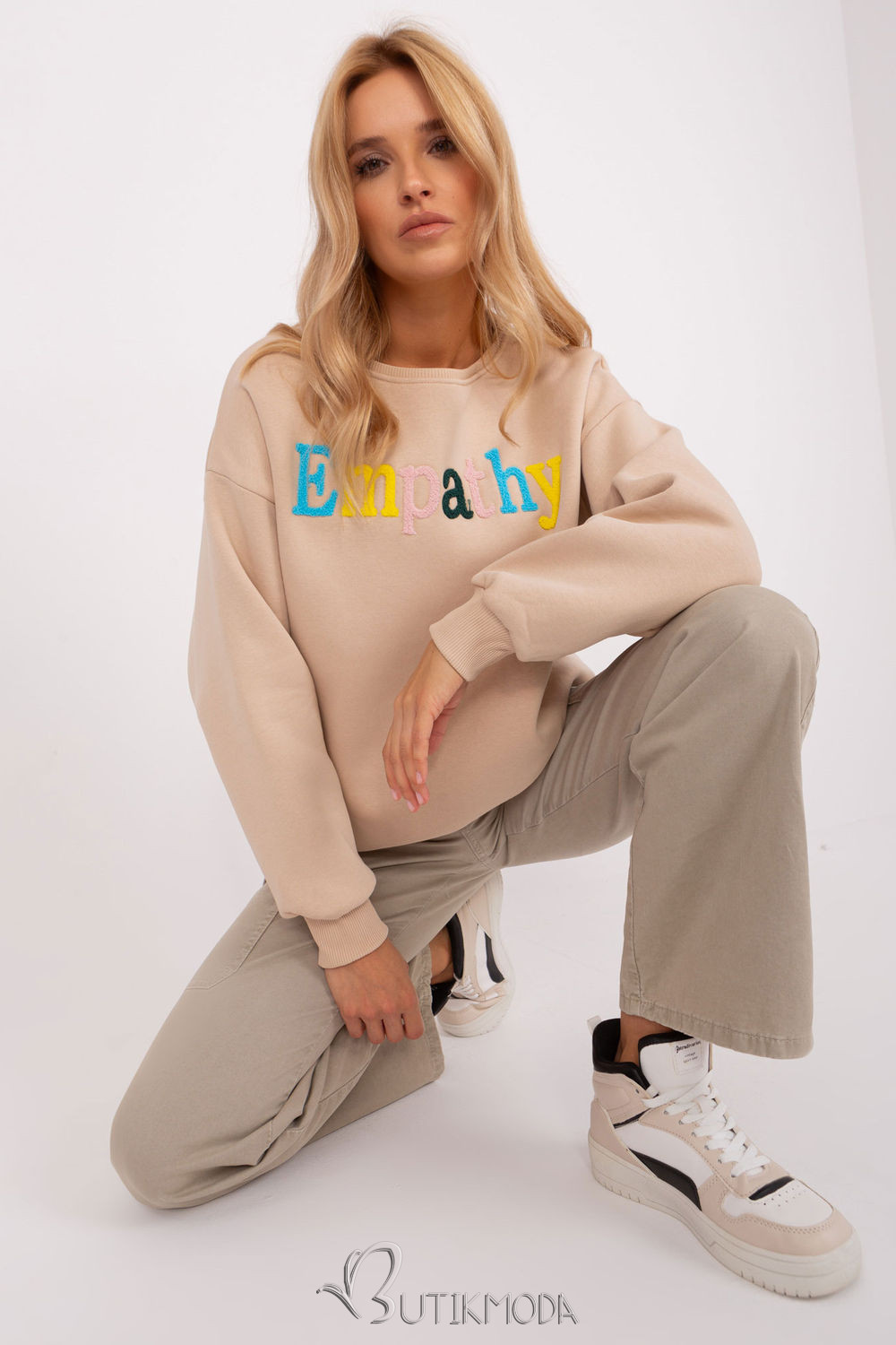 Beige Women's Sweatshirt with "Empathy" Print