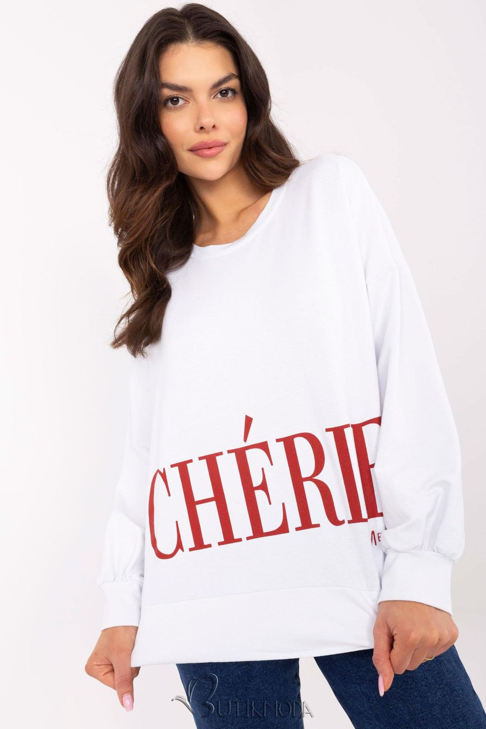 White Women's Sweatshirt with CHÉRIE Print