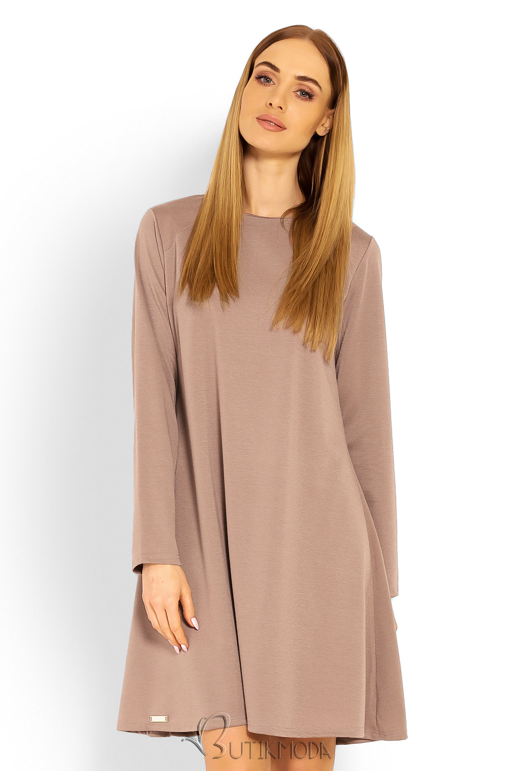 Beige Loose Dress with Long Sleeves