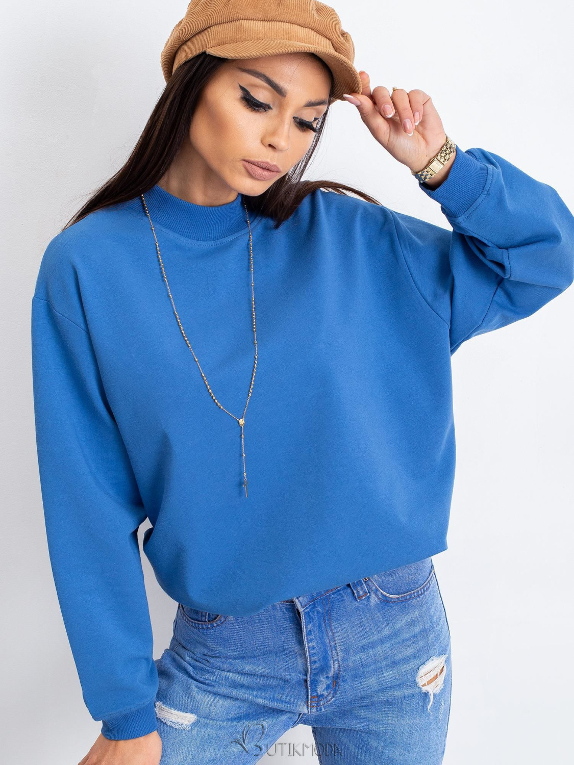 Blue Cotton Basic Sweatshirt