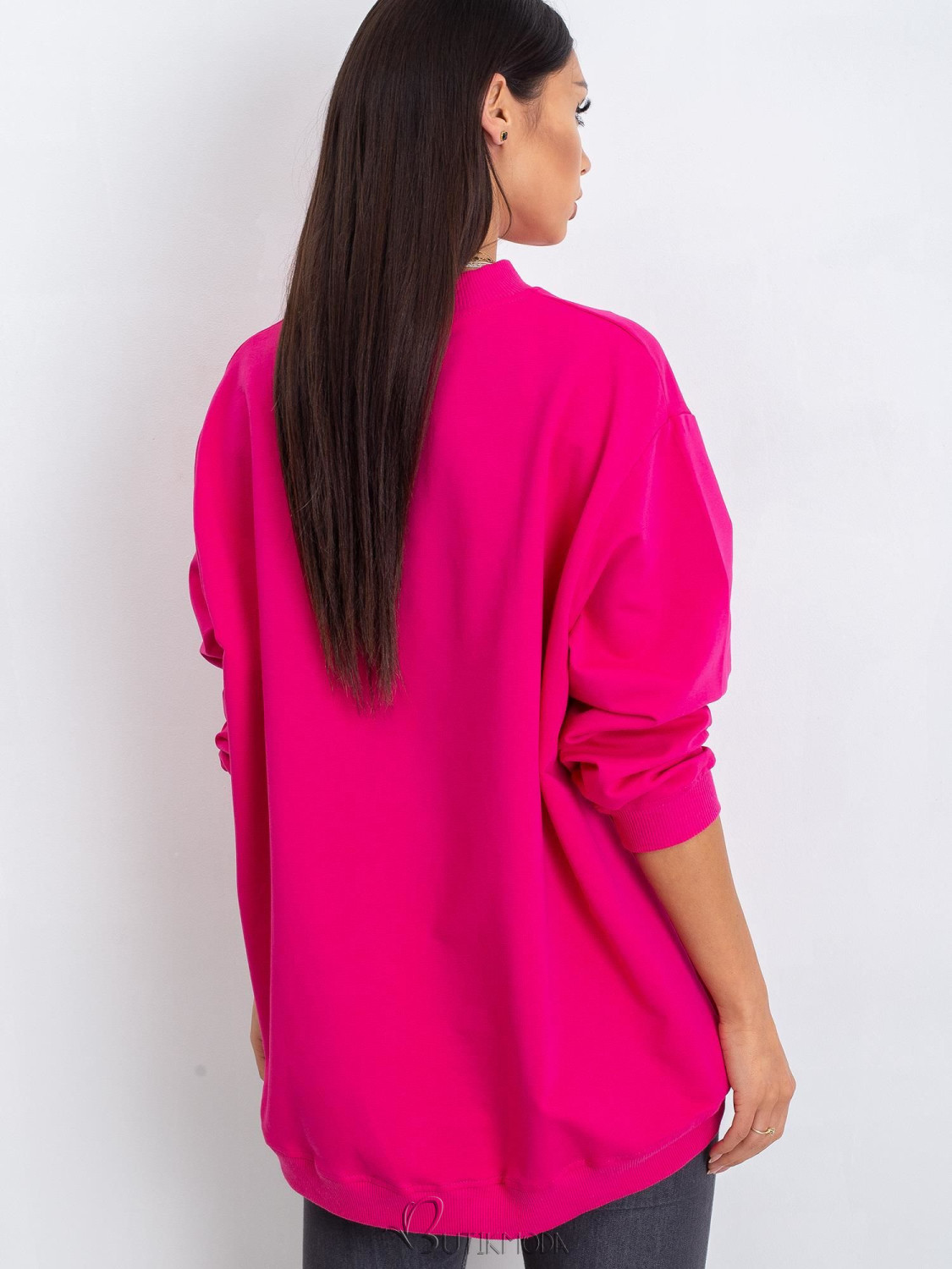 Fuchsia Cotton Basic Sweatshirt