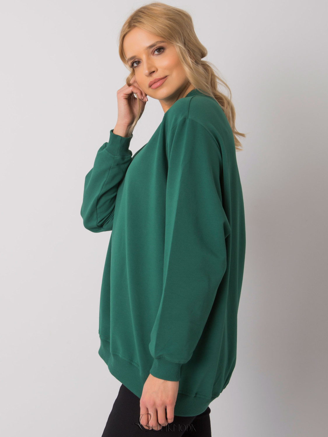 Dark Green Cotton Basic Sweatshirt