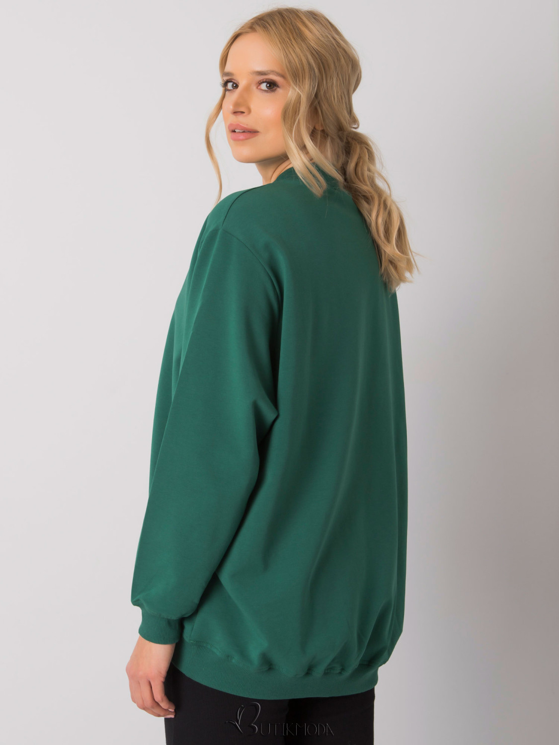 Dark Green Cotton Basic Sweatshirt