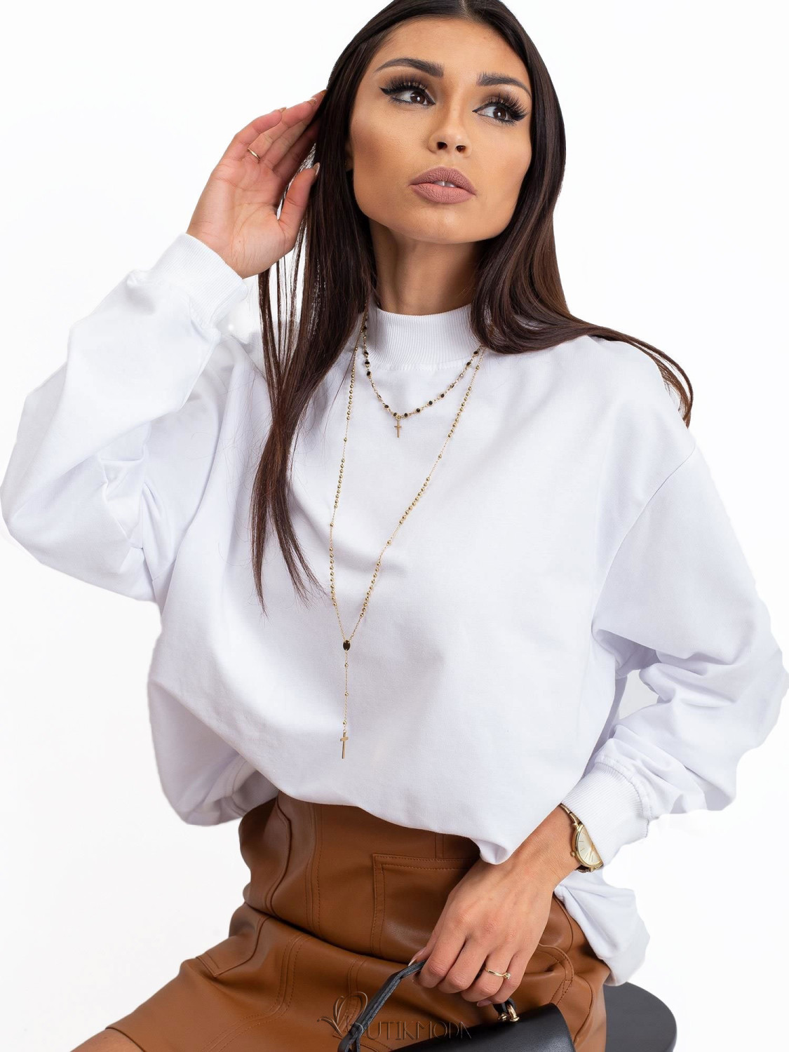 White Cotton Basic Sweatshirt