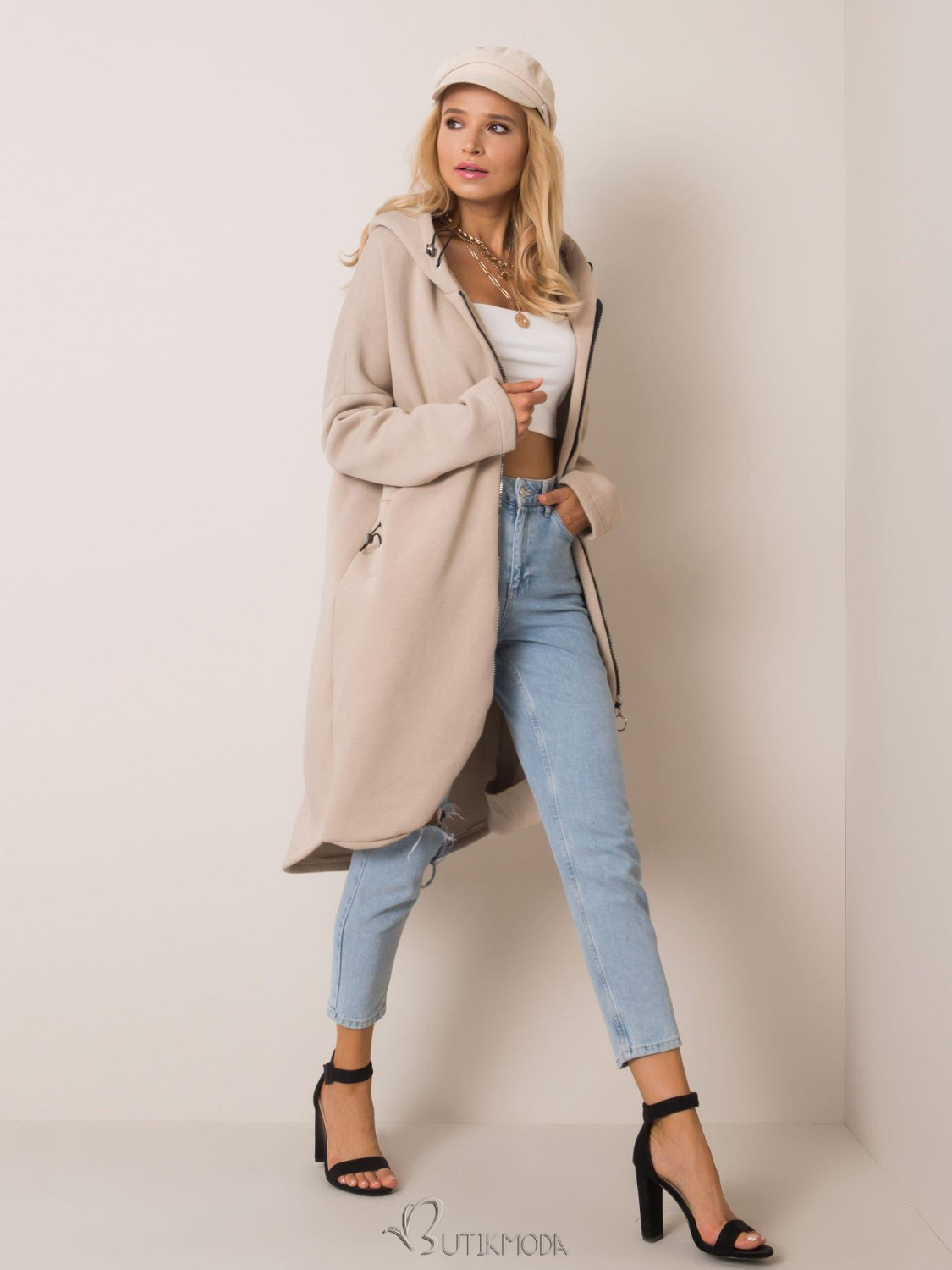 Long Beige Hoodie by RUE PARIS