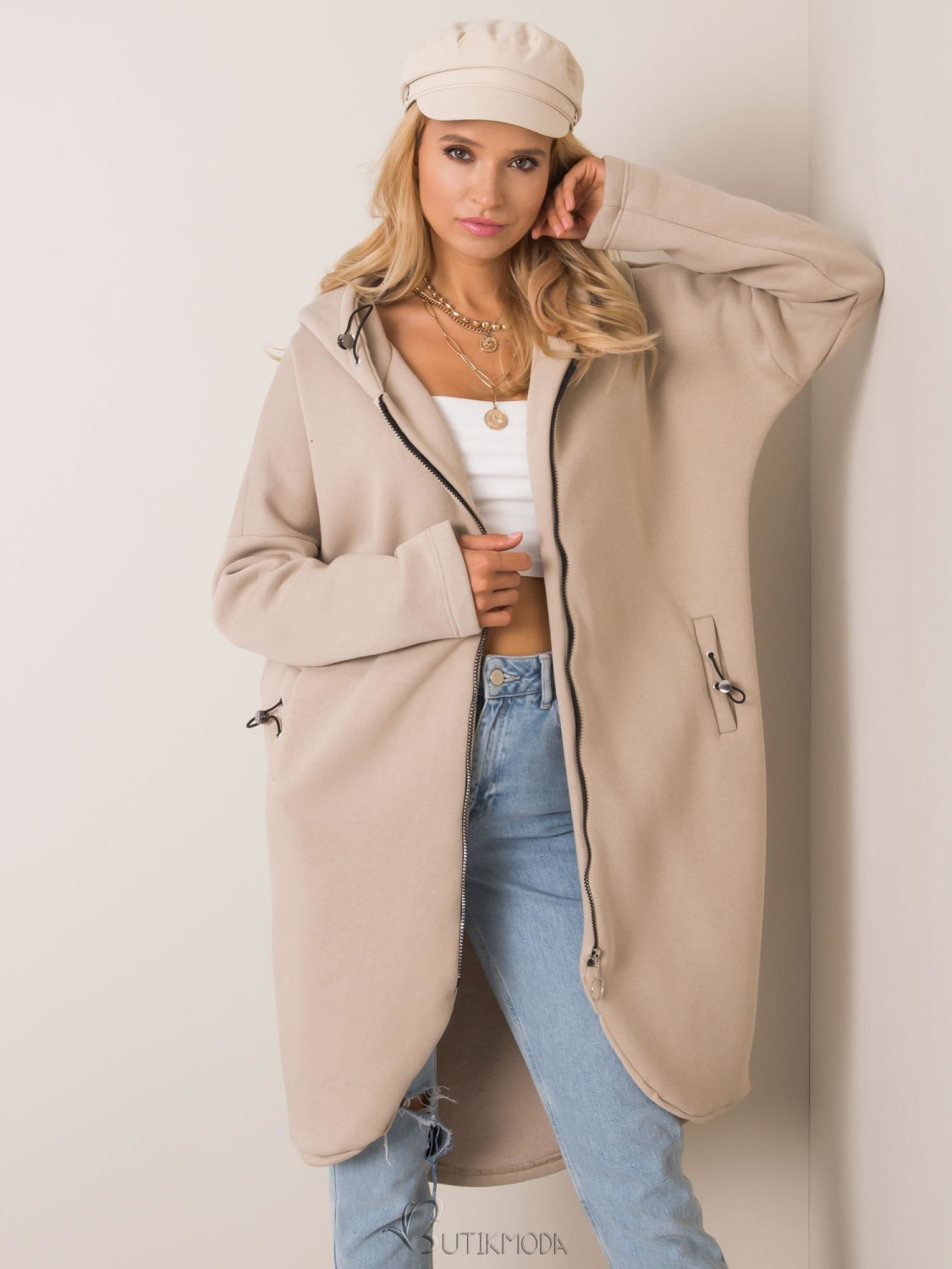 Long Beige Hoodie by RUE PARIS