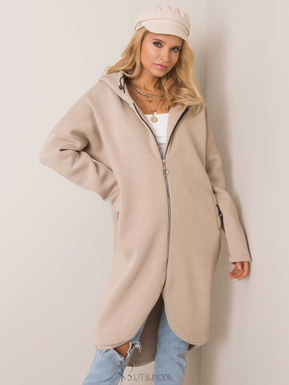 Long Beige Hoodie by RUE PARIS