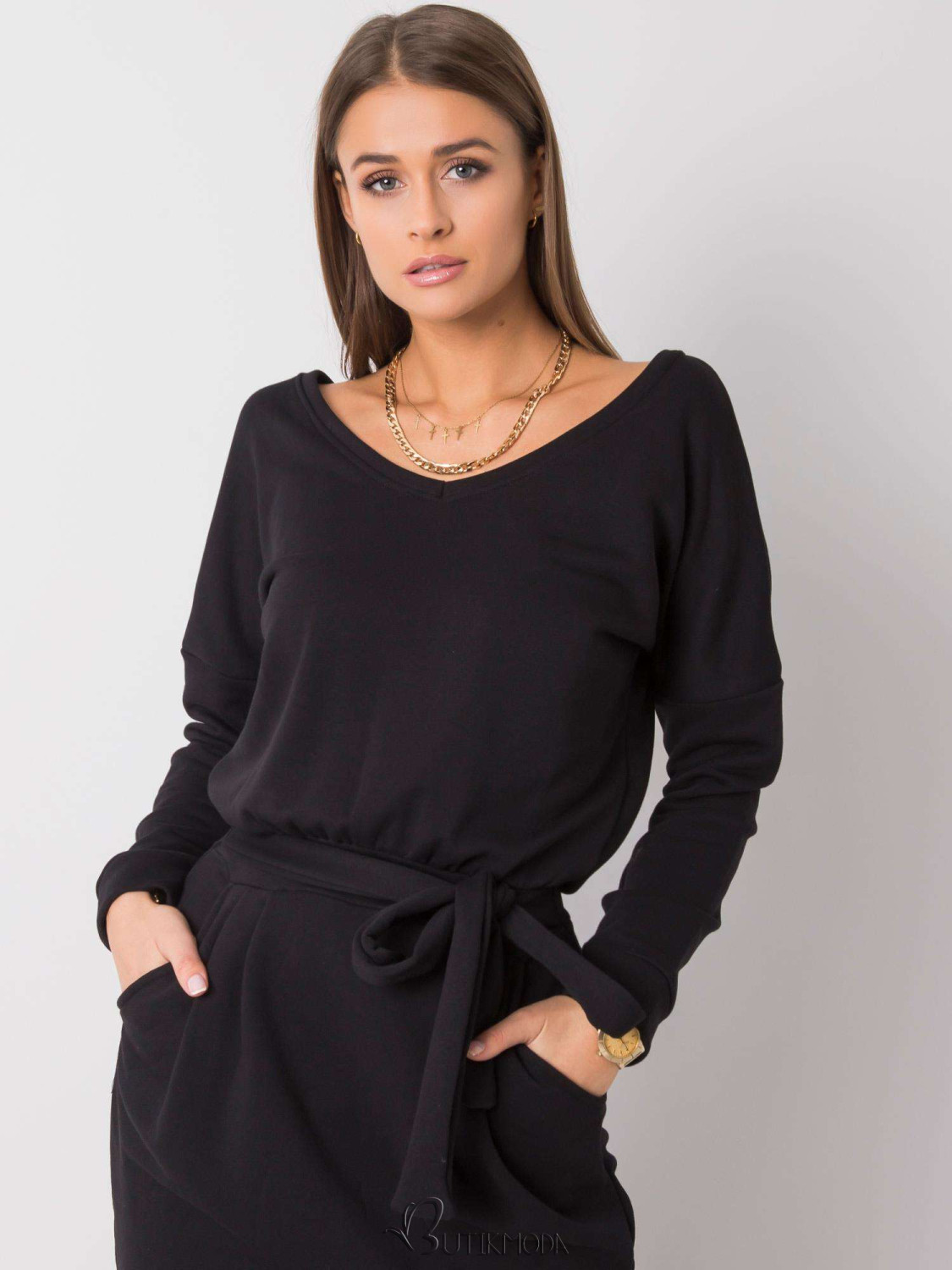 Simple Black Dress with Long Sleeves