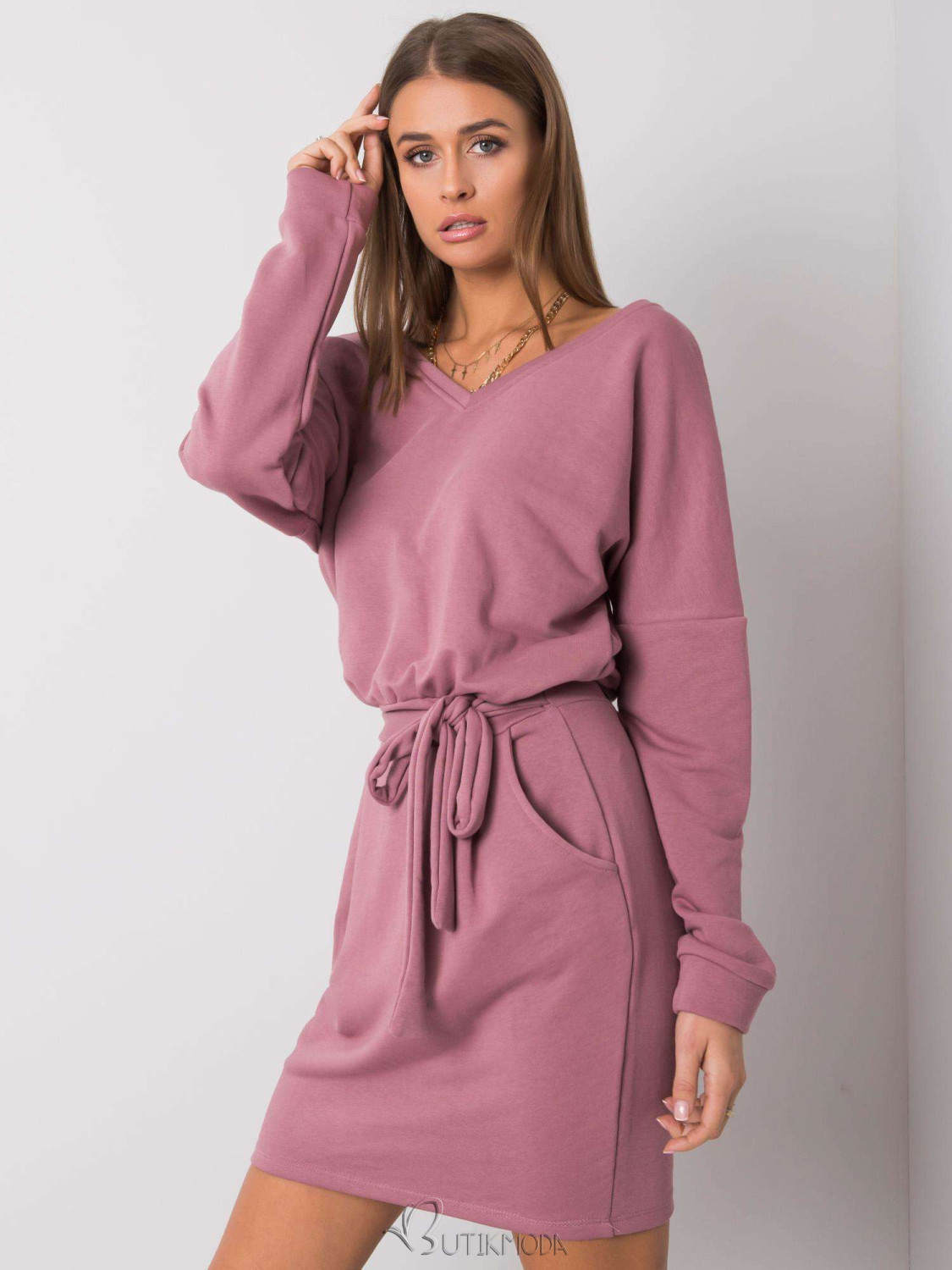 Stylish Pink Dress with Long Sleeves