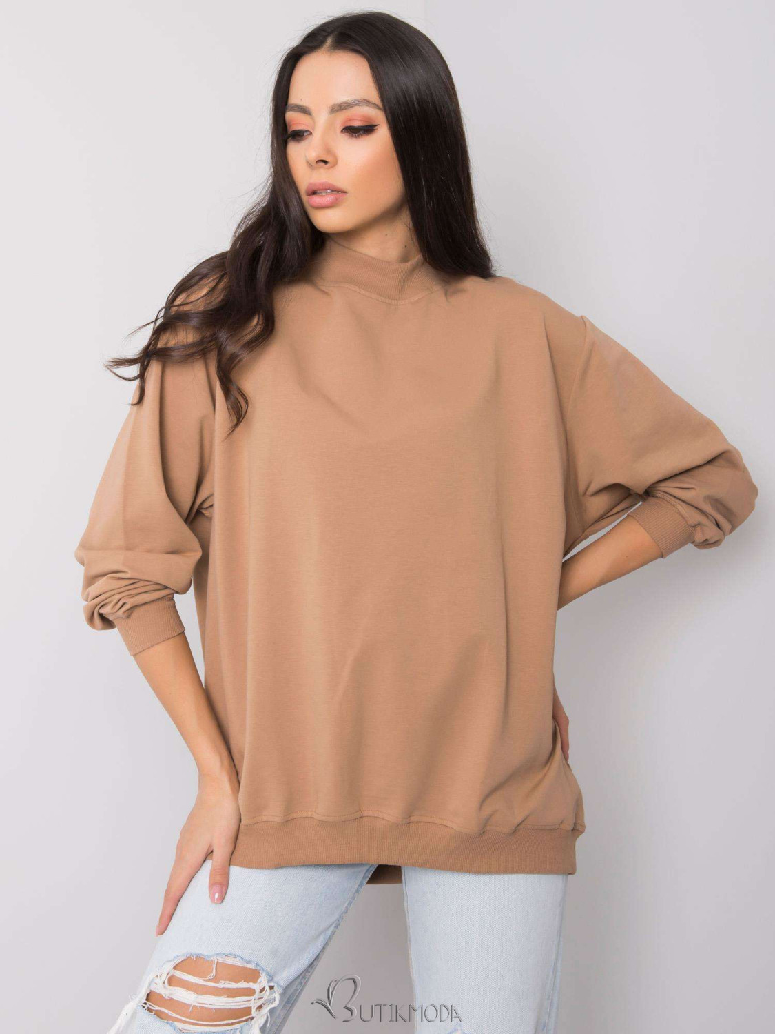 Brown Cotton Basic Sweatshirt