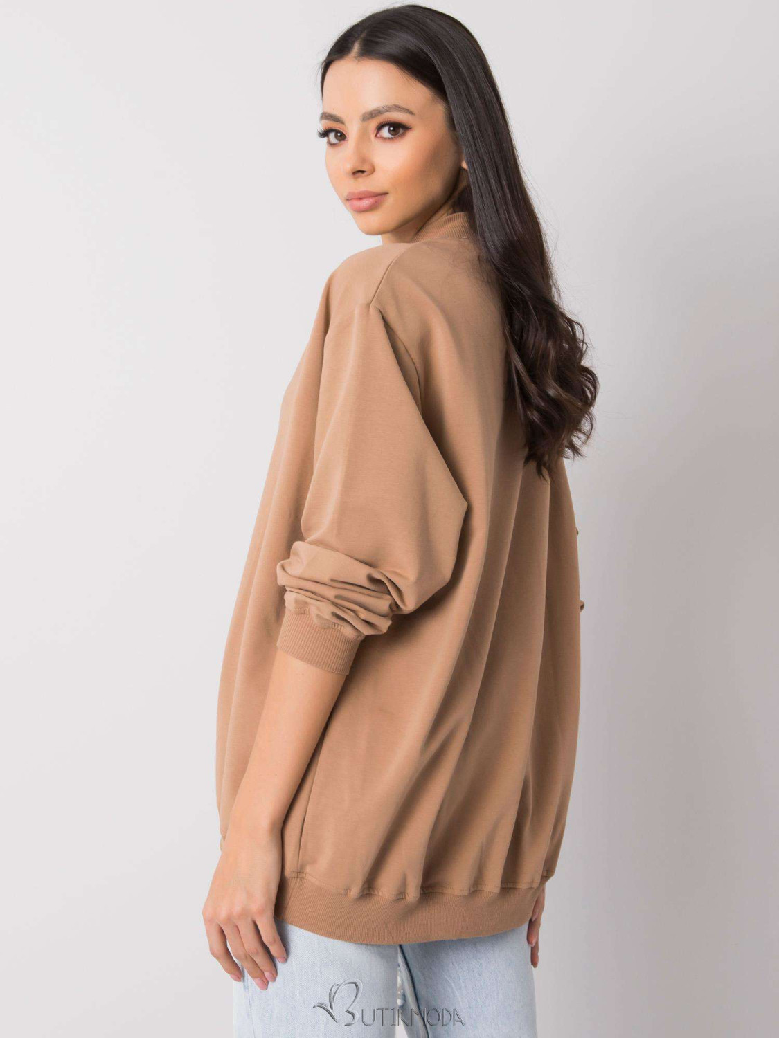 Brown Cotton Basic Sweatshirt