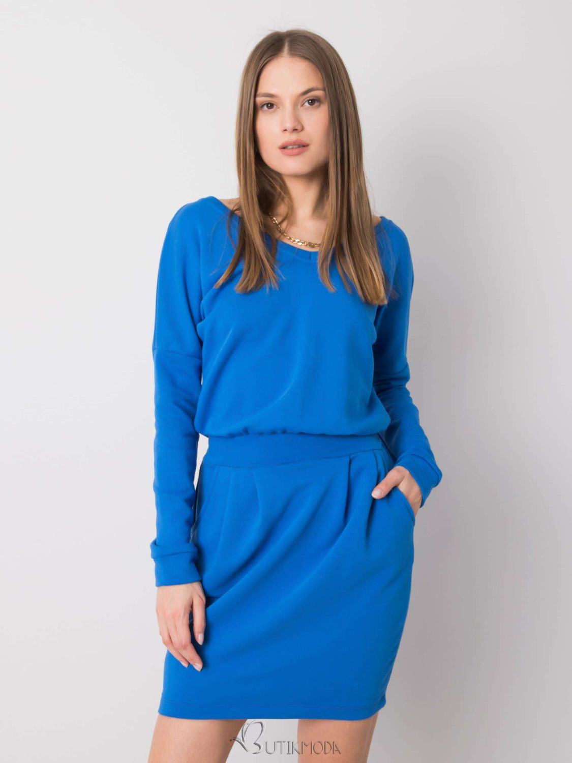 Simple Blue Dress with Long Sleeves