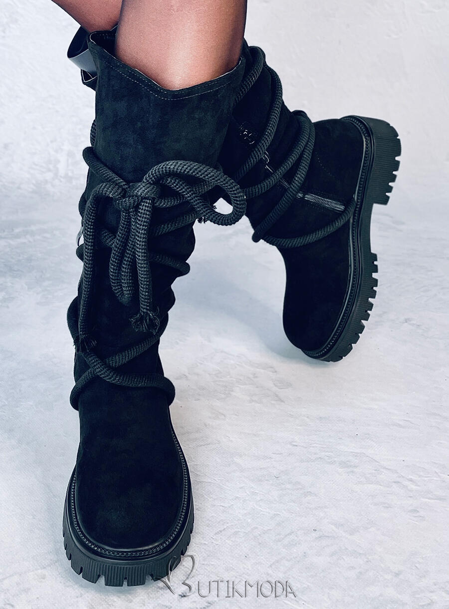 Black suede boots with laces
