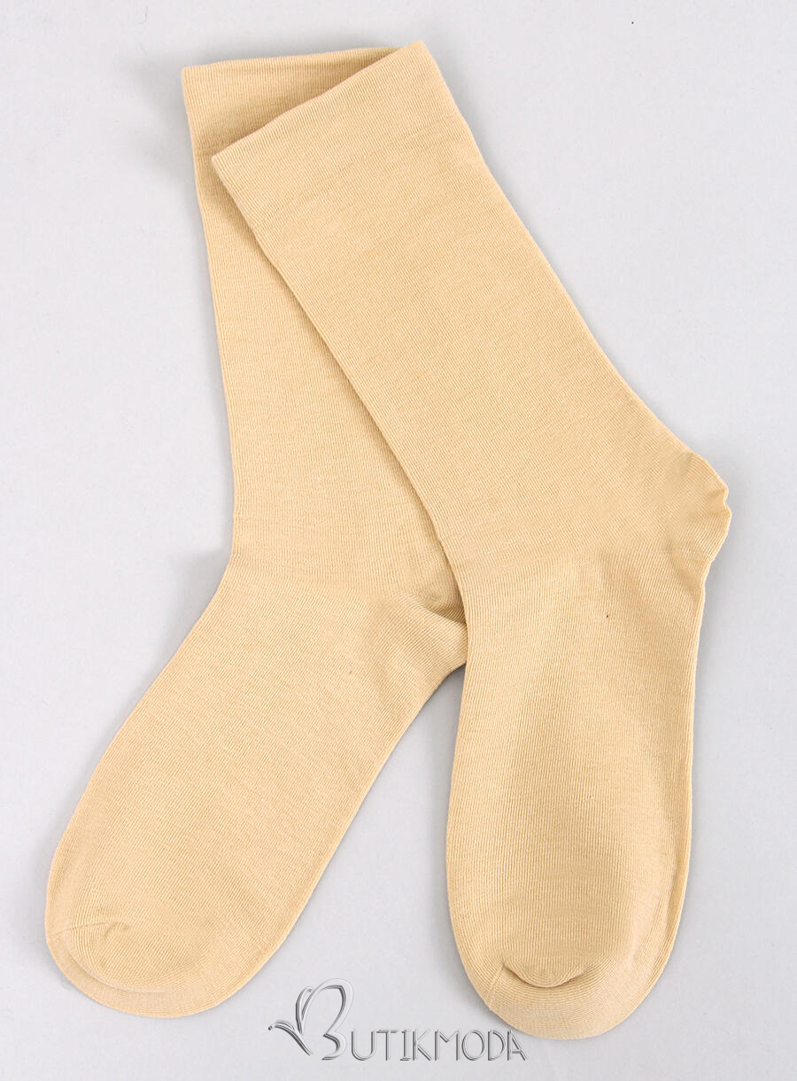 Smooth high women's socks, light yellow