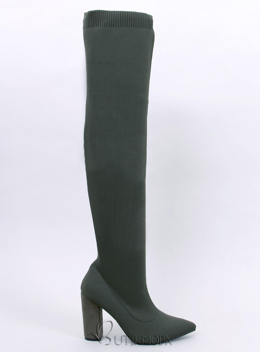 Green high boots with an elastic upper
