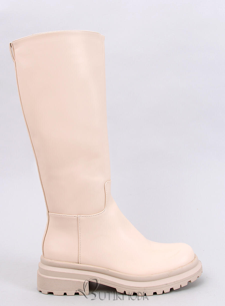 Ecru boots on a thick heel