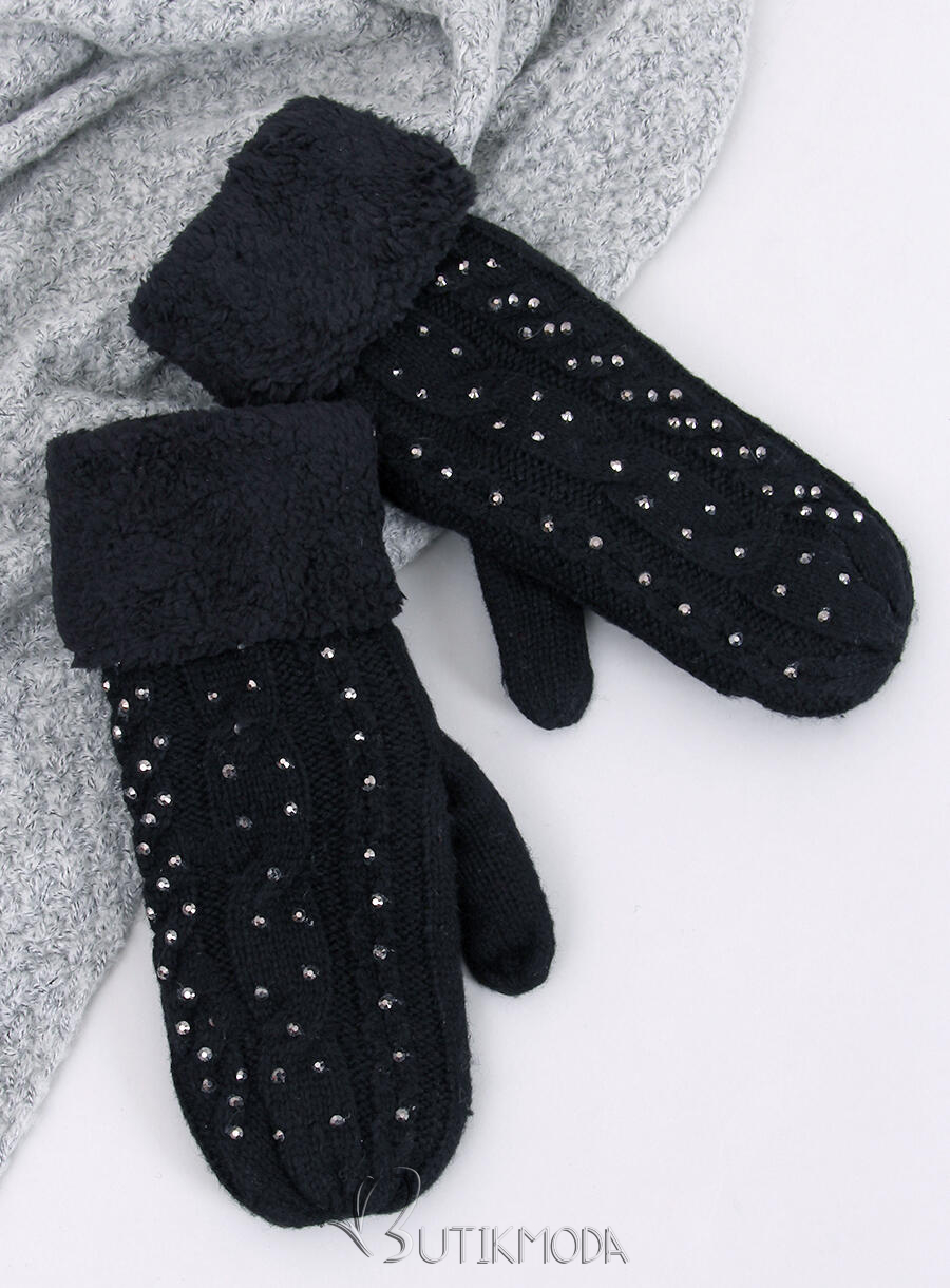 Decorated women's gloves-mittens black