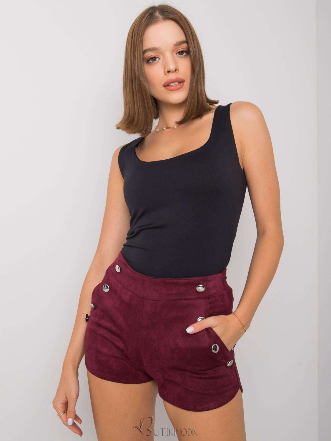 Bordeaux Faux Suede Shorts by RUE PARIS